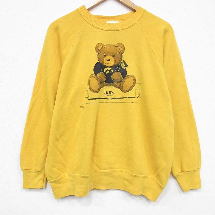XL/古着 長袖 スウェット メンズ 80年代 80s クマ 両面プリント 