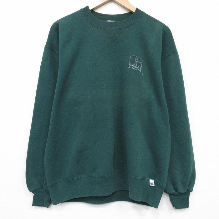 L/古着 ラッセル 長袖 スウェット メンズ 90年代 90s ワンポイントロゴ クルーネック USA製 緑【spe】 26jan26 L/古着 ラッセル 長袖 スウェット メンズ 90年代 90s ワンポイントロゴ