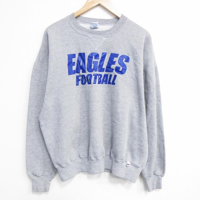 XL/古着 ラッセル 長袖 スウェット メンズ 90年代 90s フットボール 大きいサイズ クルーネック USA製 グレー 霜降り【spe】 26mar14 XL/古着 ラッセル 長袖 スウェット メンズ 90年代 90s フットボール