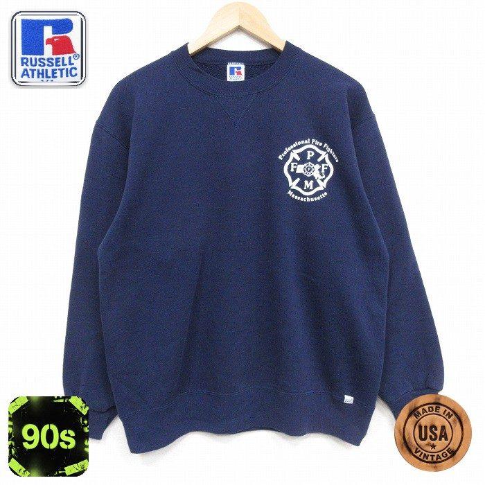 L/古着 ラッセル 長袖 スウェット メンズ 90年代 90s 消防署 クルー 