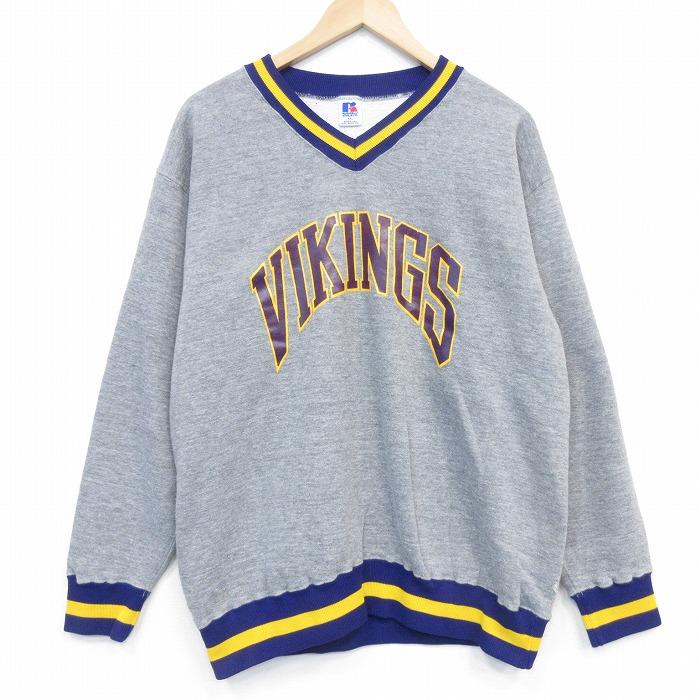 XL/古着 ラッセル 長袖 スウェット メンズ 80年代 80s VIKINGS Vネック USA製 グレー 霜降り【spe】 26may22 XL/古着 ラッセル 長袖 スウェット メンズ 80年代 80s VIKINGS Vネック