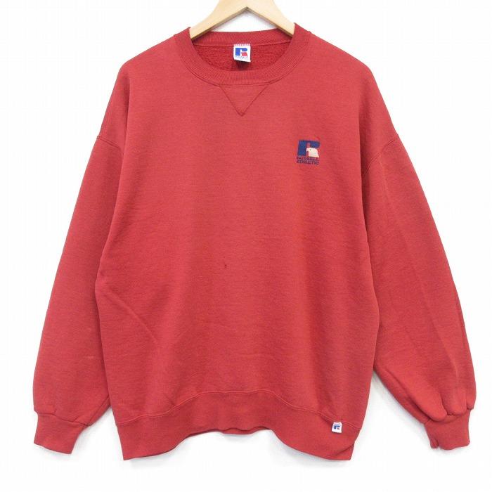 XL/古着 ラッセル 長袖 スウェット メンズ 90年代 90s ワンポイントロゴ  クルーネック USA製 レッド【spe】 26may27 XL/古着 ラッセル 長袖 スウェット メンズ 90年代 90s ワンポイント