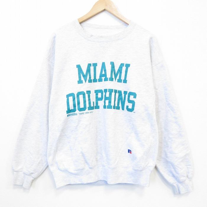 XL/古着 ラッセル 長袖 スウェット メンズ 90年代 90s NFL マイアミドルフィンズ クルーネック USA製 グレー 霜降り アメフト スーパーボウル【spe】 26jun11 XL/古着 ラッセル 長袖 スウェット メンズ 90年代 90s NFL マイアミ
