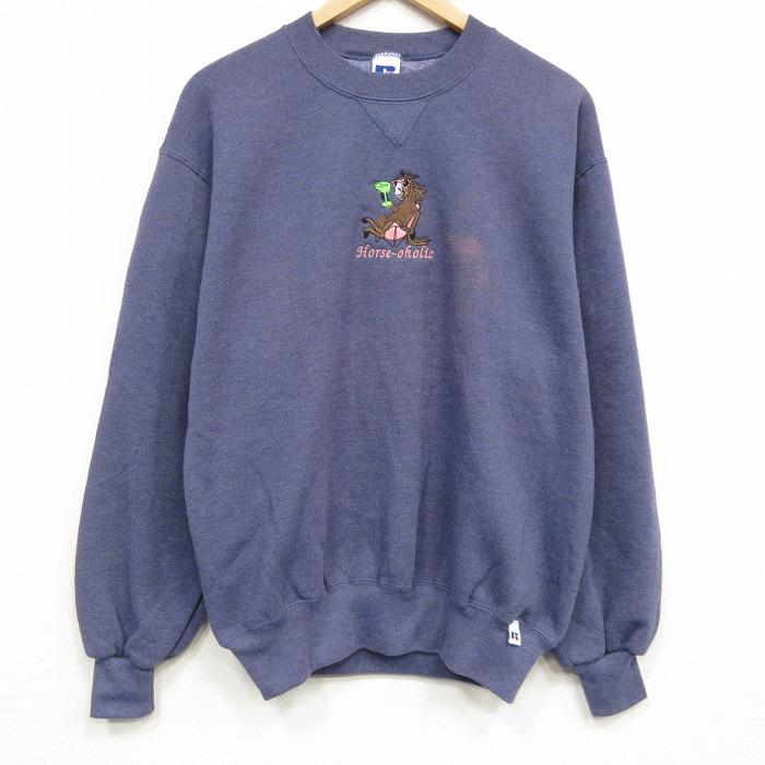 M/古着 ラッセル 長袖 スウェット メンズ 90年代 90s 馬 クルーネック