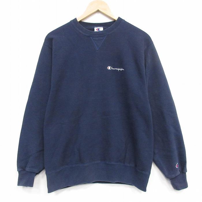 L/古着 チャンピオン champion 長袖 スウェット メンズ 90年代 90s ビッグロゴ 刺繍 クルーネック 青【spe】 26apr28 Champion（チャンピオン） M/古着 長袖 スウェット メンズ 90年代 90s