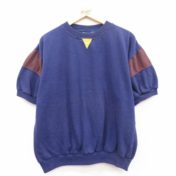 XL/古着 半袖 スウェット メンズ 90s 大きいサイズ クルーネック 紺他