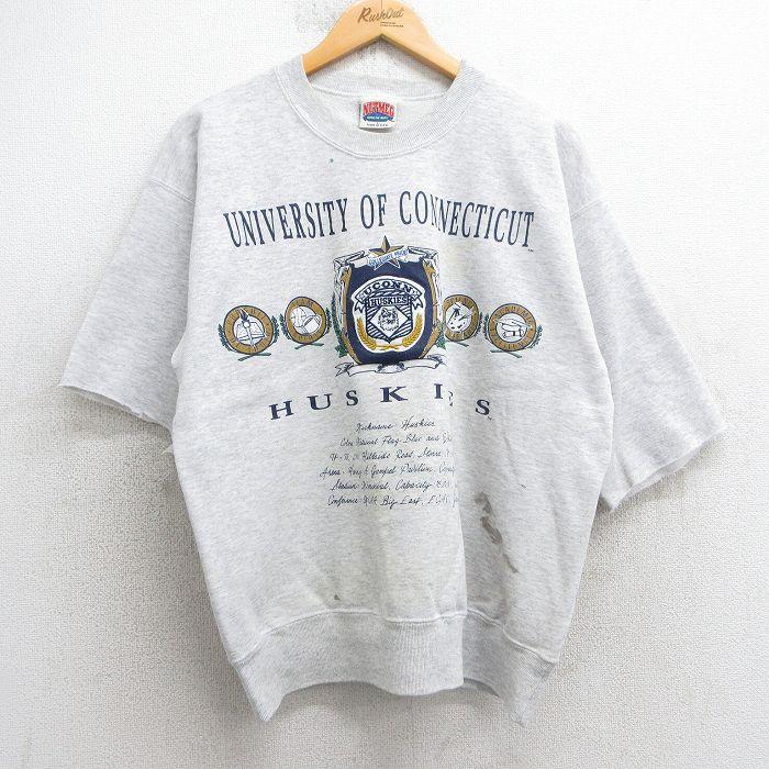 L/古着 半袖 スウェット メンズ 90s コネチカットハスキーズ 大学