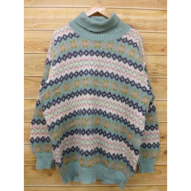 L 古着 ノルディック ニット セーター ベネトン Benetton 雪柄 緑系 グリーン 18sep10 中古 メンズ トップス Swtr 古着屋rushout 通販 Yahoo ショッピング