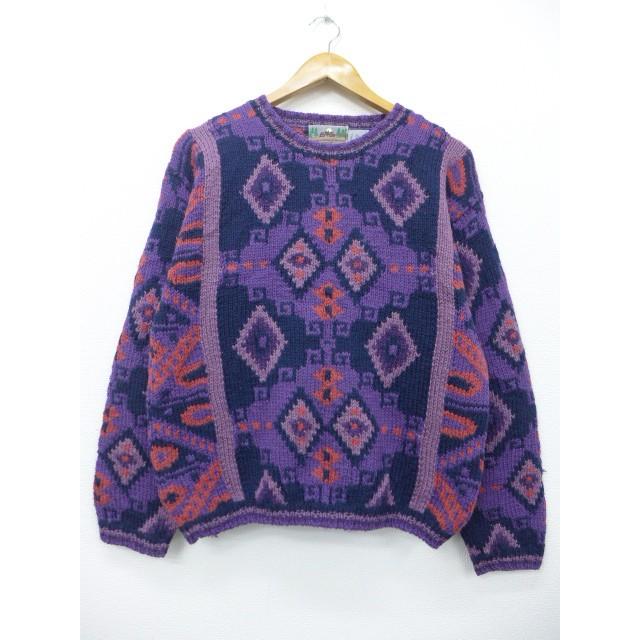 S 古着 長袖 セーター Ems ネイティブ柄 ラグ柄 ウール クルーネック 紫他 パープル 19oct15 中古 メンズ ニット トップス Swtr 古着屋rushout 通販 Yahoo ショッピング