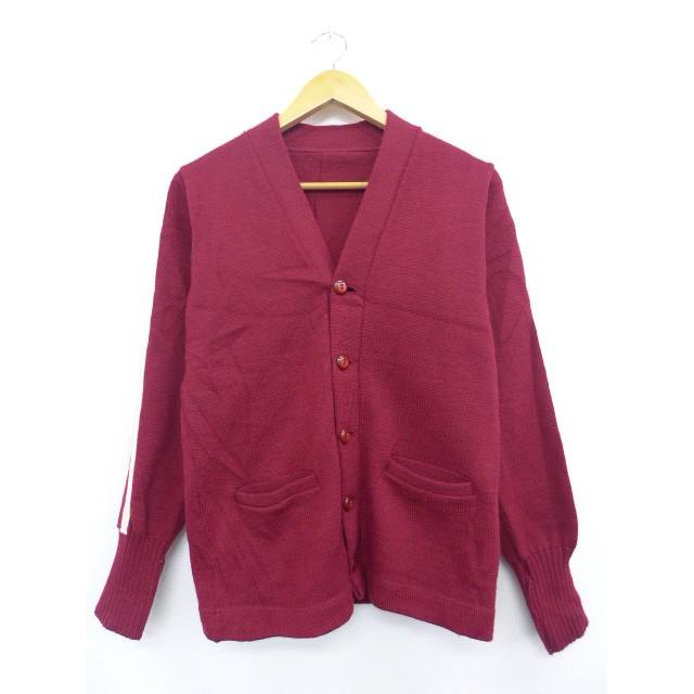 Xs 古着 長袖 レタード ニット カーディガン Vネック エンジ ライン 19oct15 中古 メンズ トップス Swtr 古着屋rushout 通販 Yahoo ショッピング