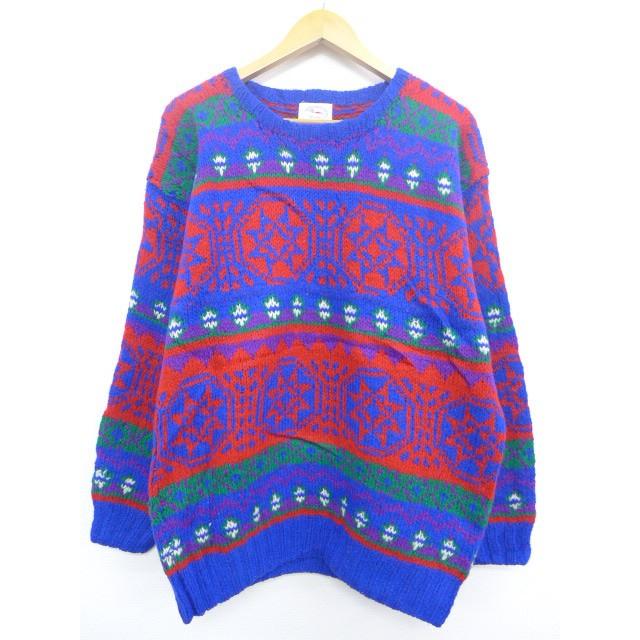 L 古着 長袖 セーター 手編み ウール クルーネック 青他 ブルー 19oct17 中古 メンズ ニット トップス Swtr 古着屋rushout 通販 Yahoo ショッピング