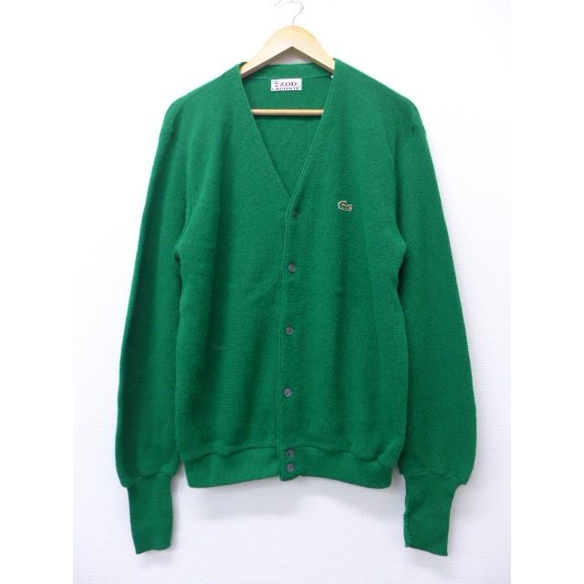L 古着 長袖 ブランド ニット カーディガン ラコステ Lacoste ワンポイントロゴ Vネック 緑 グリーン 19oct28 中古 メンズ トップス Swtr 古着屋rushout 通販 Yahoo ショッピング