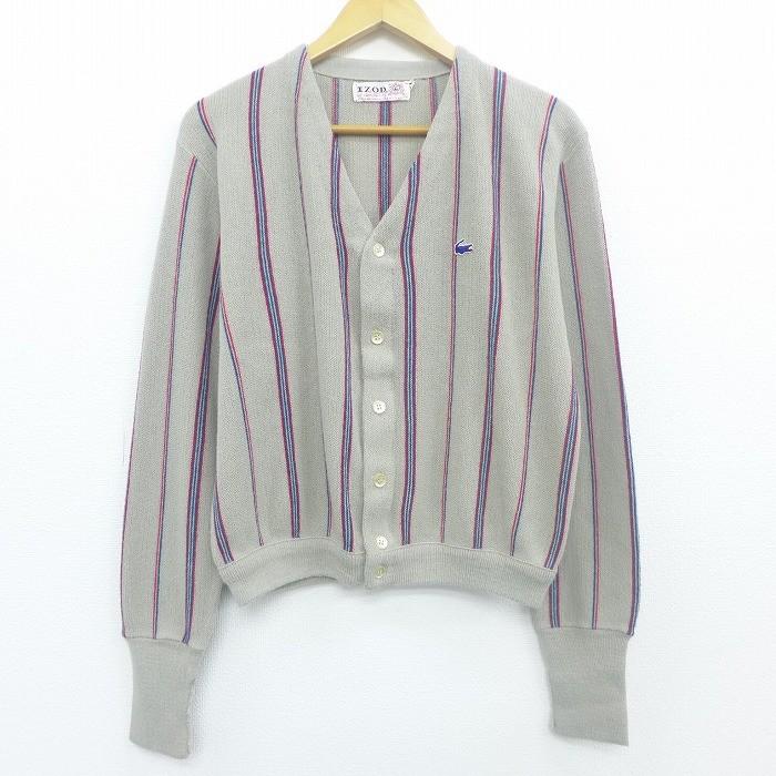 L 古着 長袖 ブランド ニット カーディガン 80s Izod ラコステ ワンポイントロゴ 大きいサイズ Vネック 薄グレー ストライプ Spe 19nov18 中古 メンズ トッ Swtr 古着屋rushout 通販 Yahoo ショッピング