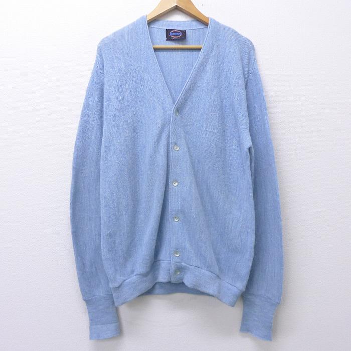 M 古着 長袖 カーディガン 80s ジャンセン 無地 Vネック 水色 sep02 中古 メンズ トップス Swtr 古着屋rushout 通販 Yahoo ショッピング