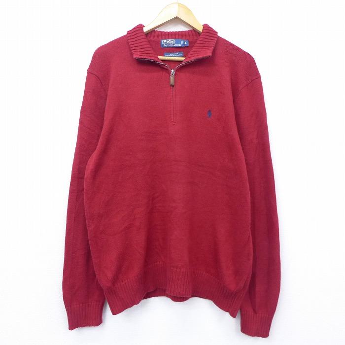 L 古着 長袖 ブランド セーター 90s ラルフローレン Ralph Lauren ワンポイントロゴ コットン 赤 レッド sep02 中古 メンズ ニット トップス Swtr 古着屋rushout 通販 Yahoo ショッピング