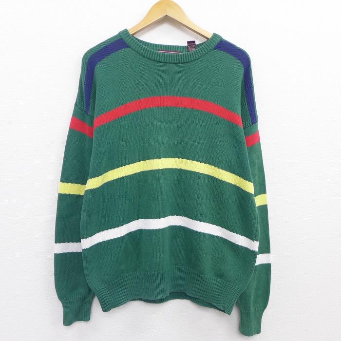 M 古着 長袖 セーター 90s コットン クルーネック 緑 グリーン ボーダー sep03 中古 メンズ ニット トップス Swtr 古着屋rushout 通販 Yahoo ショッピング