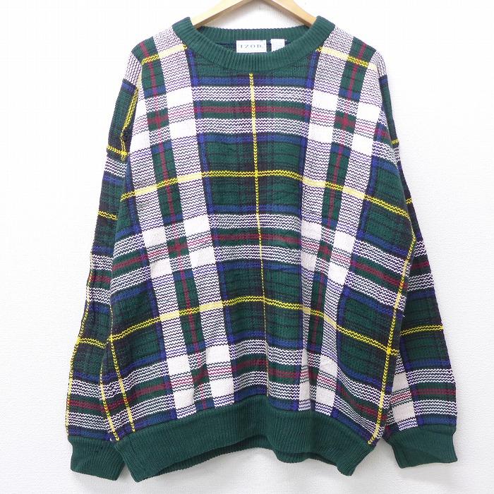 Xl 古着 長袖 セーター 90s Izod 大きいサイズ コットン クルーネック 緑他 グリーン チェック sep07 中古 メンズ ニット トップス Swtr 古着屋rushout 通販 Yahoo ショッピング