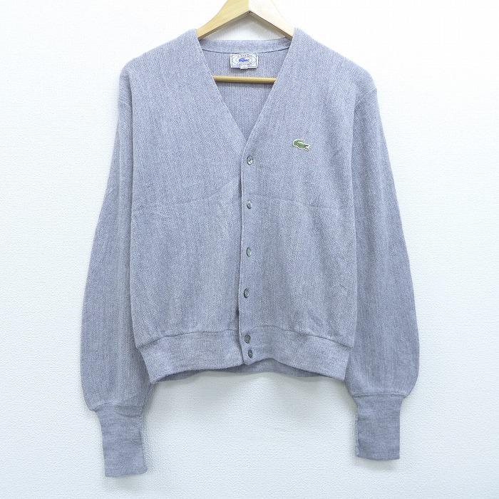 M 古着 長袖 ブランド ニット カーディガン 80s ラコステ Lacoste Izod ワンポイントロゴ Vネック グレー 霜降り sep08 中古 メンズ トップス Swtr 古着屋rushout 通販 Yahoo ショッピング