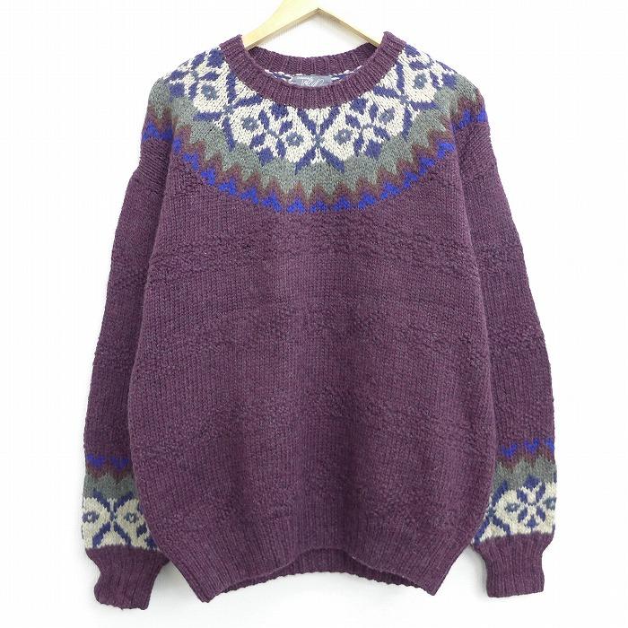 L 古着 長袖 ノルディック セーター 手編み ウール クルーネック エンジ sep15 中古 メンズ ニット トップス Swtr 古着屋rushout 通販 Yahoo ショッピング