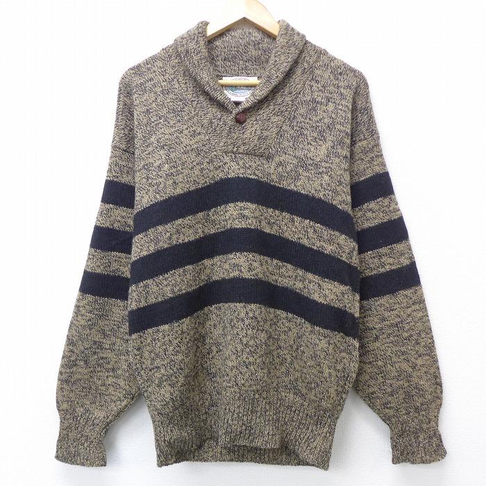 M 古着 長袖 セーター 90s ショールカラー 薄茶 ブラウン ボーダー sep16 中古 メンズ ニット トップス Swtr0743 古着屋rushout 通販 Yahoo ショッピング