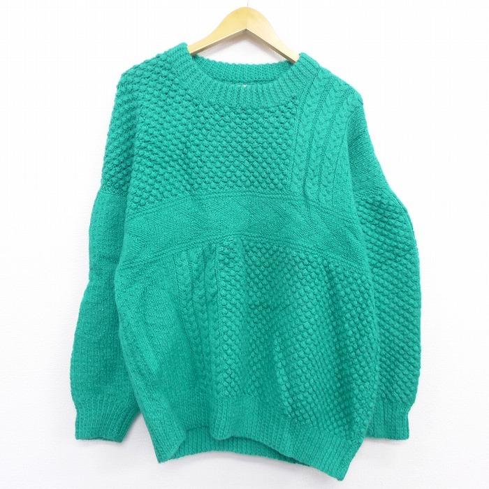 L 古着 長袖 セーター 無地 ウール クルーネック 手編み 緑 グリーン Spe sep18 中古 メンズ ニット トップス Swtr 古着屋rushout 通販 Yahoo ショッピング