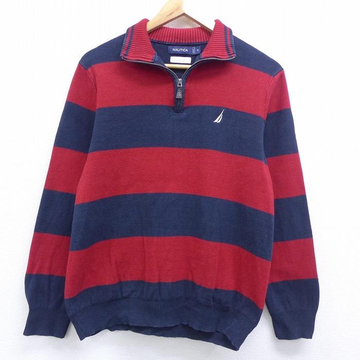 M 古着 長袖 ブランド セーター ノーティカ Nautica ワンポイントロゴ コットン 赤 レッド ボーダー sep21 中古 メンズ ニット トップス Swtr 古着屋rushout 通販 Yahoo ショッピング