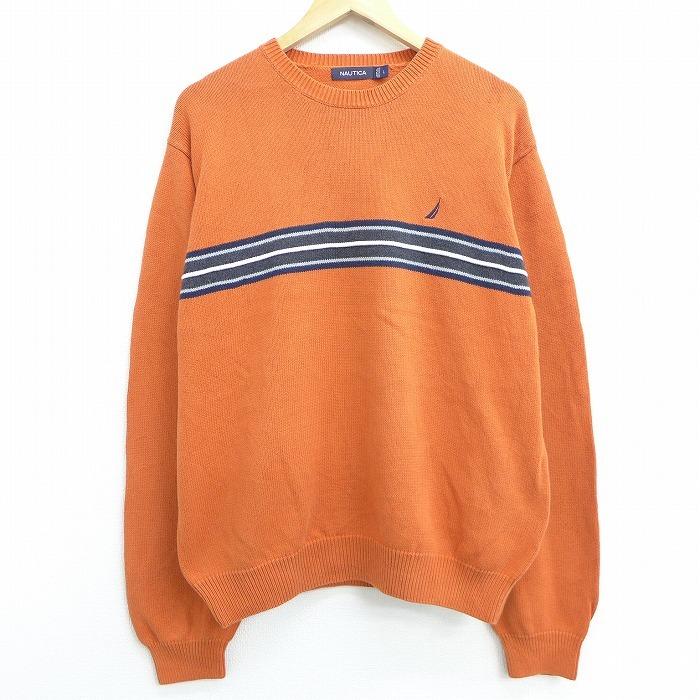 L 古着 長袖 ブランド セーター ノーティカ Nautica ワンポイントロゴ コットン クルーネック オレンジ sep21 中古 メンズ ニット トップス Swtr0808 古着屋rushout 通販 Yahoo ショッピング