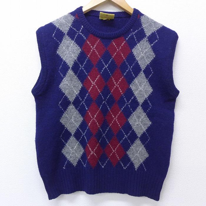M 古着 ニット ベスト 00s アーガイル柄 ウール クルーネック 紺他 ネイビー sep21 中古 メンズ トップス Swtr 古着屋rushout 通販 Yahoo ショッピング