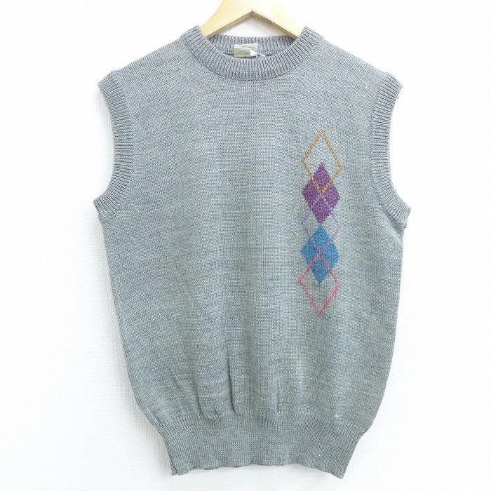 S 古着 ニット ベスト アーガイル クルーネック グレー sep23 中古 メンズ トップス Swtr 古着屋rushout 通販 Yahoo ショッピング