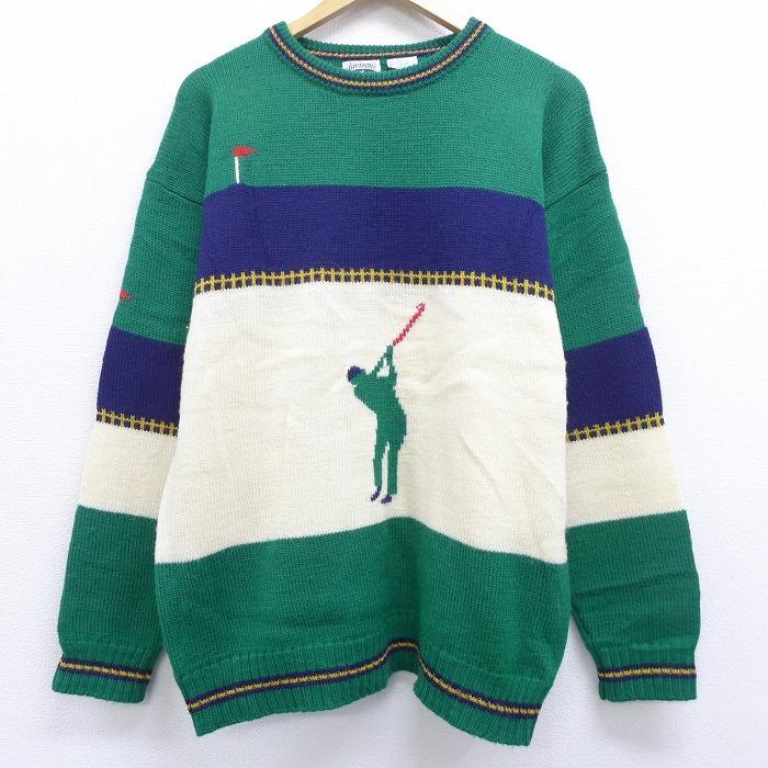 L 古着 長袖 セーター 90s ゴルフ ウール クルーネック 緑他 グリーン sep23 中古 メンズ ニット トップス Swtr 古着屋rushout 通販 Yahoo ショッピング