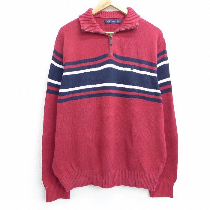 L 古着 長袖 ブランド ハーフジップ セーター ノーティカ Nautica ワンポイントロゴ コットン 赤他 レッド sep24 中古 メンズ ニット トップス Swtr 古着屋rushout 通販 Yahoo ショッピング