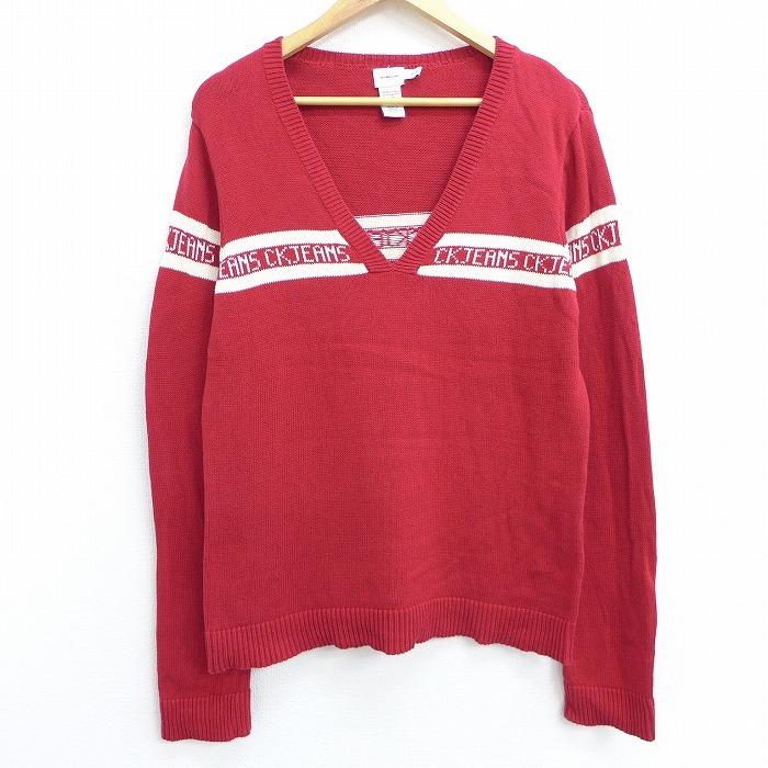 S 古着 長袖 セーター カルバンクライン Calvin Klein ジーンズ コットン Vネック 赤 レッド sep25 中古 メンズ ニット トップス Swtr0129 古着屋rushout 通販 Yahoo ショッピング