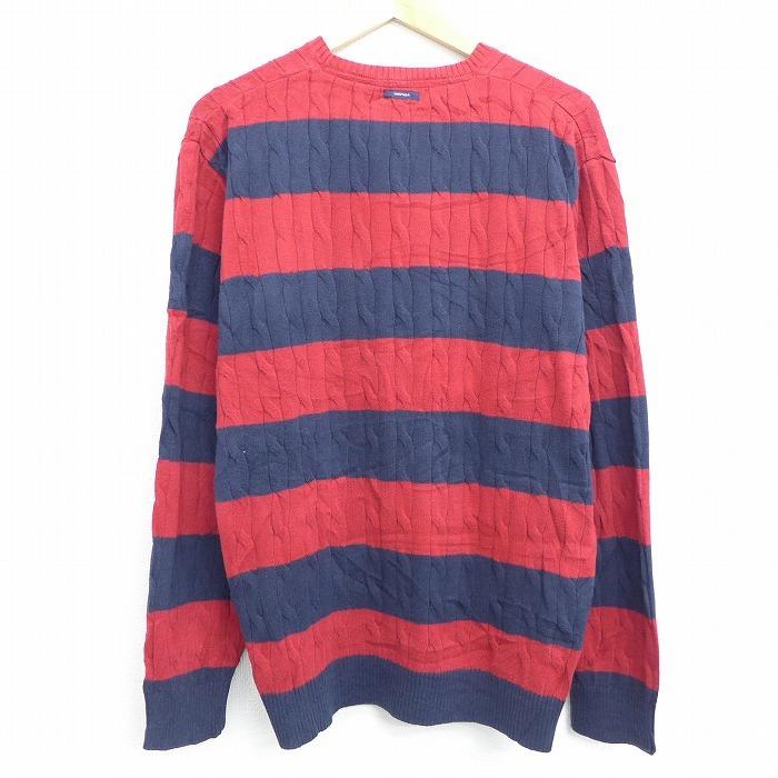 Xl 古着 長袖 ブランド ケーブル セーター ノーティカ Nautica ワンポイントロゴ コットン クルーネック 赤 レッド ボーダー sep30 中古 メンズ ニット トップ Swtr0905 古着屋rushout 通販 Yahoo ショッピング