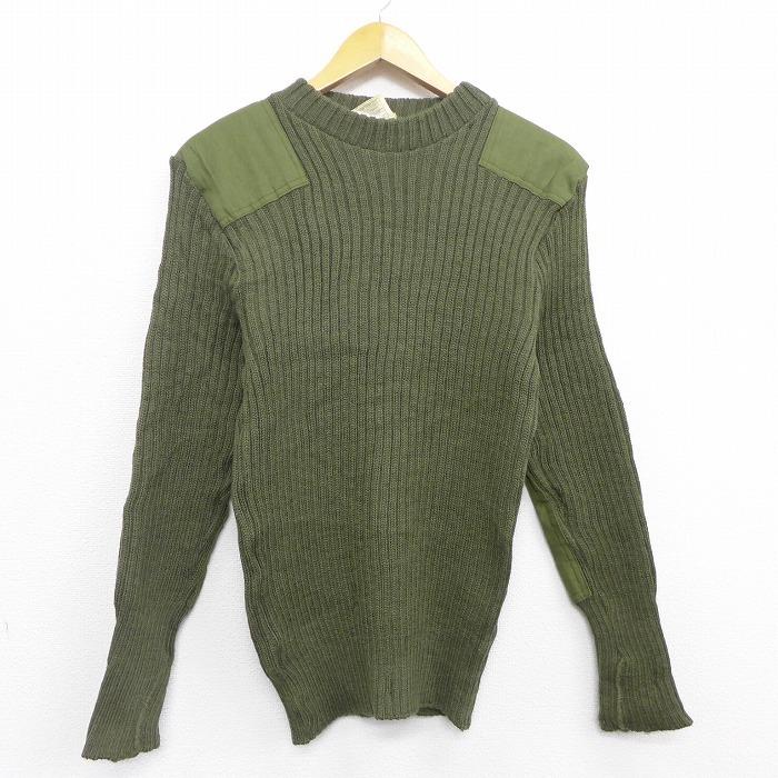 S 古着 長袖 コマンド セーター ミリタリー 無地 ヒジ当て ウール クルーネック 緑 グリーン oct01 中古 メンズ ニット トップス Swtr0111 古着屋rushout 通販 Yahoo ショッピング