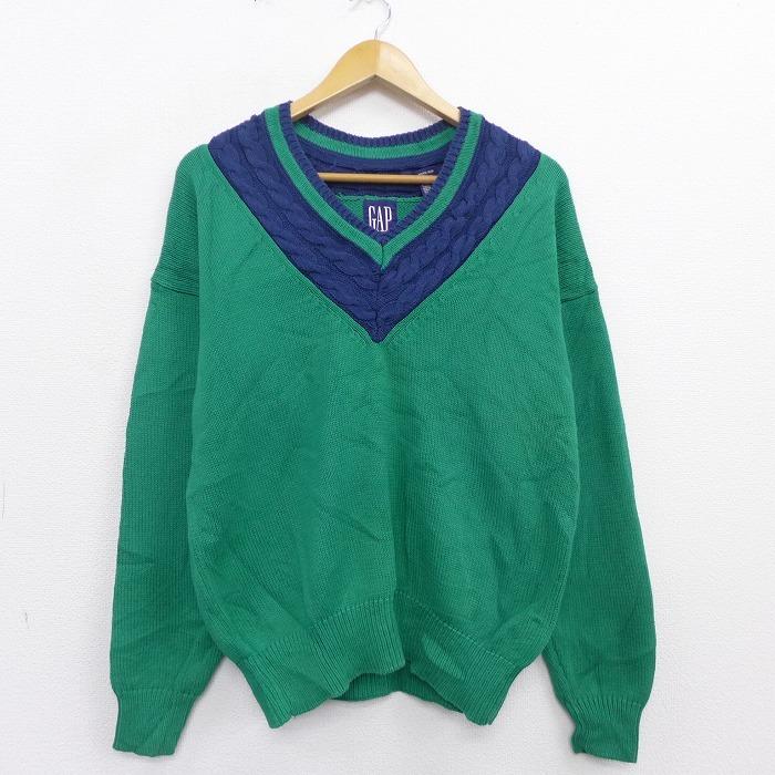 M 古着 長袖 セーター 90s ギャップ Gap 無地 コットン Vネック 緑 グリーン Spe oct05 中古 メンズ ニット トップス Swtr0267 古着屋rushout 通販 Yahoo ショッピング