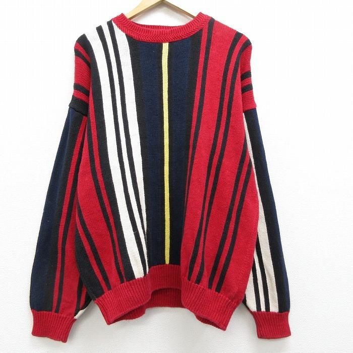 L 古着 長袖 セーター 90s クルーネック 赤他 レッド ストライプ oct09 中古 メンズ ニット トップス Swtr 古着屋rushout 通販 Yahoo ショッピング