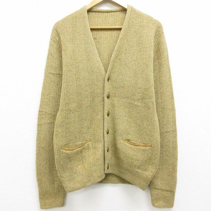 S 古着 長袖 ビンテージ ニット カーディガン 60s Vネック 濃ベージュ カーキ oct13 中古 メンズ トップス Swtr 古着屋rushout 通販 Yahoo ショッピング