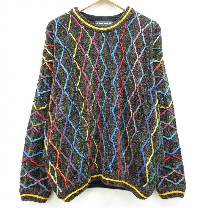 Xl 古着 長袖 セーター 90s 3dニット ベロア地 クルーネック 黒系他 ブラック Spe oct15 中古 メンズ ニット トップス Swtr0900 古着屋rushout 通販 Yahoo ショッピング