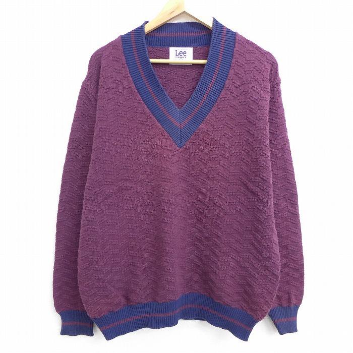 L 古着 長袖 チルデン セーター 90s リー Lee コットン Vネック エンジ oct29 中古 メンズ ニット トップス Swtr 古着屋rushout 通販 Yahoo ショッピング