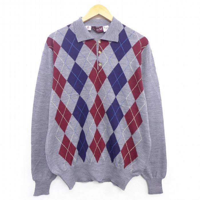L 古着 長袖 セーター トップス 90s アーガイル 襟付き ウール グレー他 nov04 中古 メンズ ニット Swtr 古着屋rushout 通販 Yahoo ショッピング