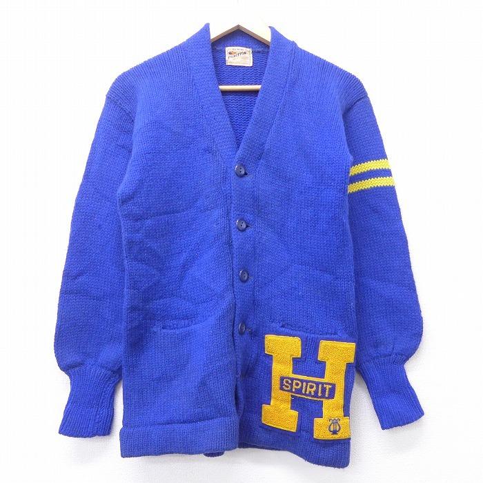 S 古着 長袖 ビンテージ レタード ニット カーディガン 60s ウール Vネック 青 ブルー dec02 中古 メンズ トップス Swtr 古着屋rushout 通販 Yahoo ショッピング