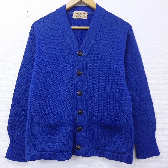 S 古着 長袖 ビンテージ レタード ニット カーディガン 60s ウール Vネック 青 ブルー dec04 中古 メンズ トップス Swtr 古着屋rushout 通販 Yahoo ショッピング