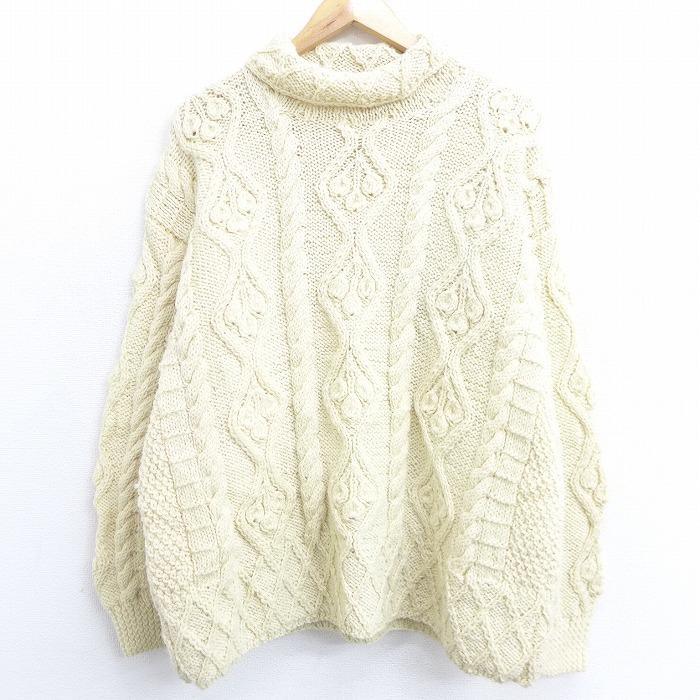 Xl 古着 長袖 アラン フィッシャーマン ケーブル セーター 手編み ハイネック タートルネック 生成り 21feb02 中古 メンズ ニット トップス Swtr1214 古着屋rushout 通販 Yahoo ショッピング