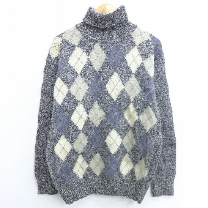L 古着 長袖 セーター 90s アーガイル ハイネック タートルネック グレー他 21feb04 中古 メンズ ニット トップス Swtr 古着屋rushout 通販 Yahoo ショッピング