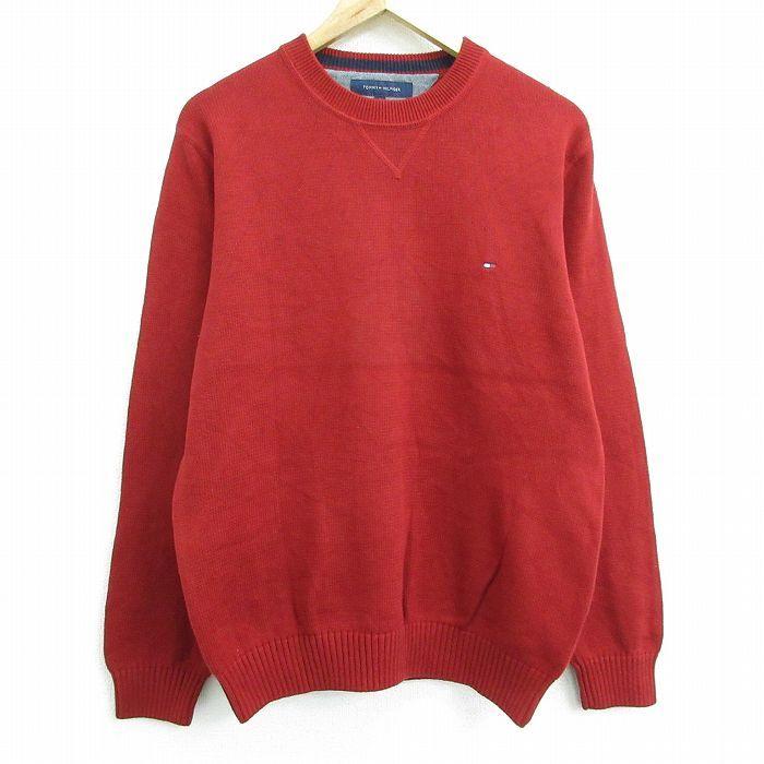 L 古着 トミーヒルフィガー Tommy Hilfiger 長袖 ブランド セーター メンズ ワンポイントロゴ コットン クルーネック 赤 レッド 21sep29 中古 ニット トップス Swtr 古着屋rushout 通販 Yahoo ショッピング