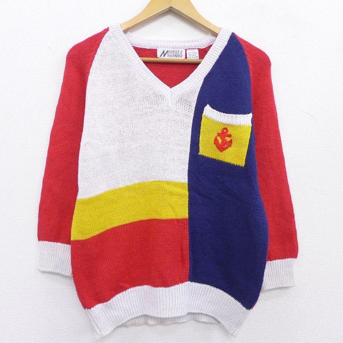 S 古着 長袖 セーター メンズ 90s イカリ 胸ポケット付き ラグラン Vネック マルチカラー クレイジーパターン 赤 レッド 21sep29 中古 ニット トップス Swtr 古着屋rushout 通販 Yahoo ショッピング
