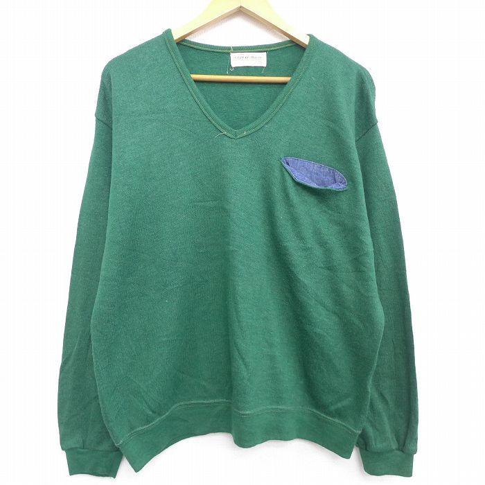 L 古着 長袖 セーター メンズ 80s 胸ポケット付き Vネック 緑 グリーン 21sep29 中古 ニット トップス Swtr 古着屋rushout 通販 Yahoo ショッピング