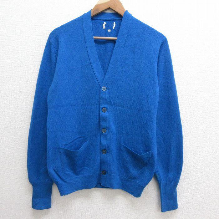 S 古着 長袖 ニット カーディガン メンズ 80s Vネック 青 ブルー 21oct22 中古 トップス Swtr 古着屋rushout 通販 Yahoo ショッピング