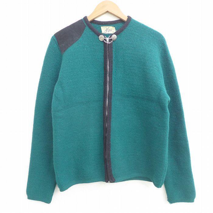 M 古着 長袖 ビンテージ ニット カーディガン メンズ 60s 肩当て スエード使用 ウール 緑他 グリーン Spe 21oct27 中古 トップス Swtr 古着屋rushout 通販 Yahoo ショッピング