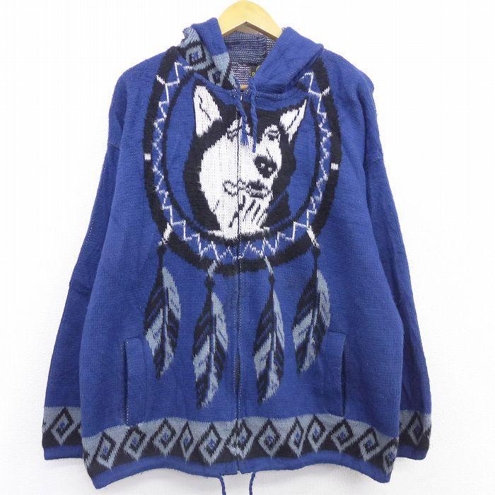 Xl 古着 長袖 ニット カーディガン メンズ 犬 ドリームキャッチャー 大きいサイズ ウール 青 ブルー 21nov18 中古 トップス Swtr 古着屋rushout 通販 Yahoo ショッピング